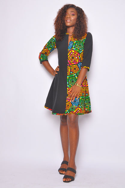 ENIOLA AFRICAN TWO-TONE PRINT DRESS