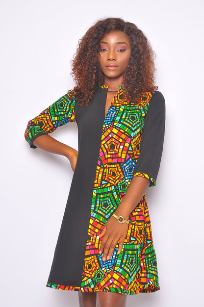 ENIOLA AFRICAN TWO-TONE PRINT DRESS