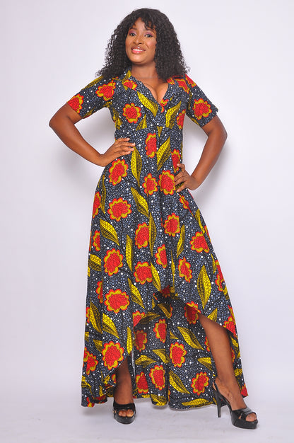 AMAKA AFRICAN PRINT HIGH-LOW MAXI DRESS