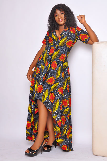 AMAKA AFRICAN PRINT HIGH-LOW MAXI DRESS