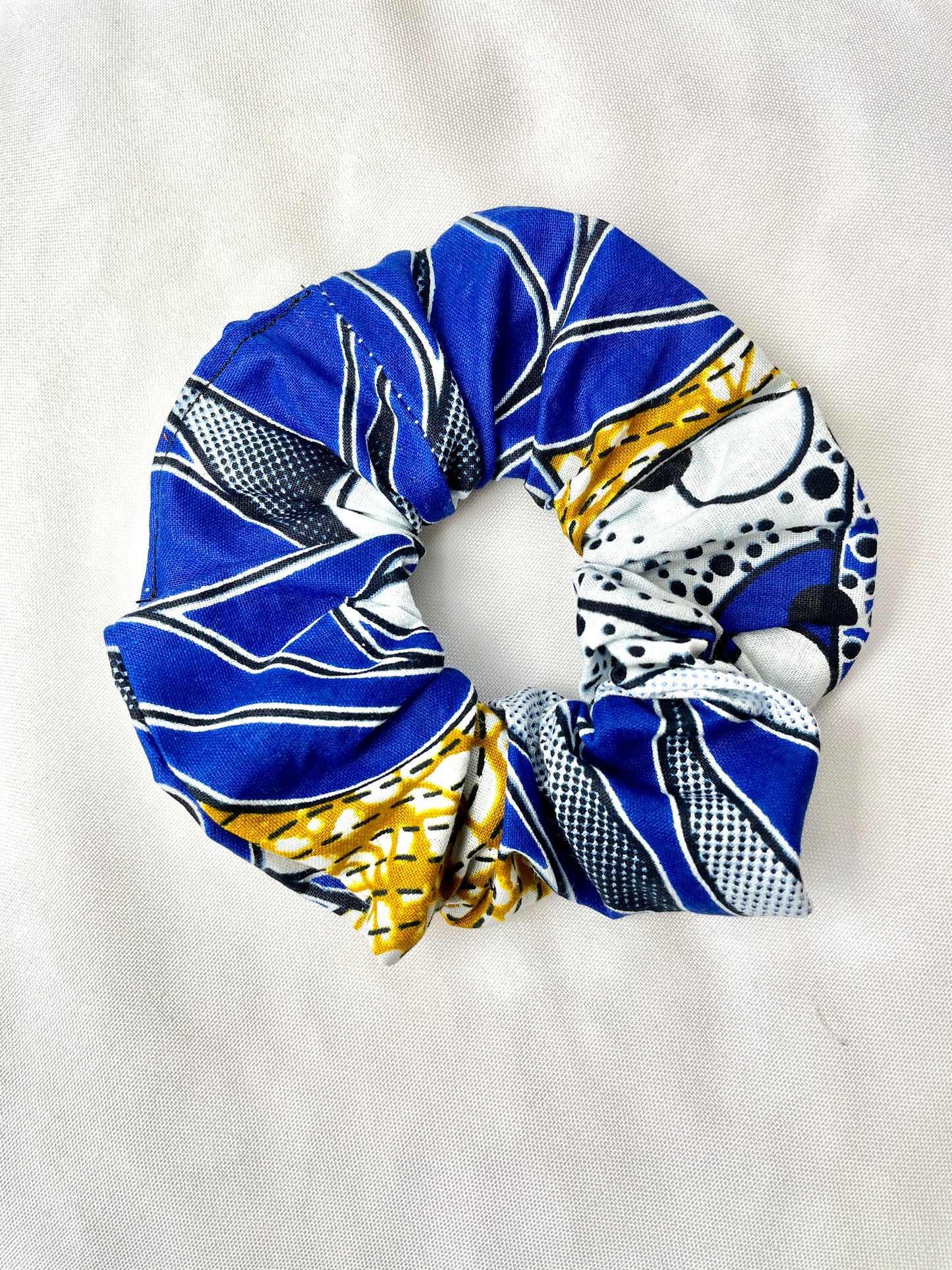 AFRICAN Print Scrunchies - Hair Accessories - Medium Blue and White