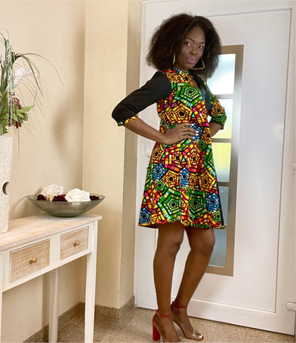 ENIOLA AFRICAN TWO-TONE PRINT DRESS