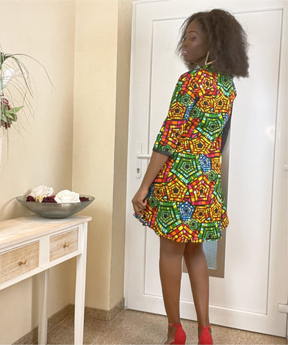 ENIOLA AFRICAN TWO-TONE PRINT DRESS