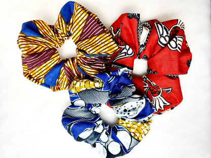 AFRICAN Print Scrunchies (Pack of 3 designs) - Hair Accessories - Medium multi colours.