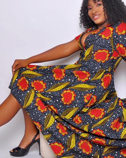 AMAKA AFRICAN PRINT HIGH-LOW MAXI DRESS