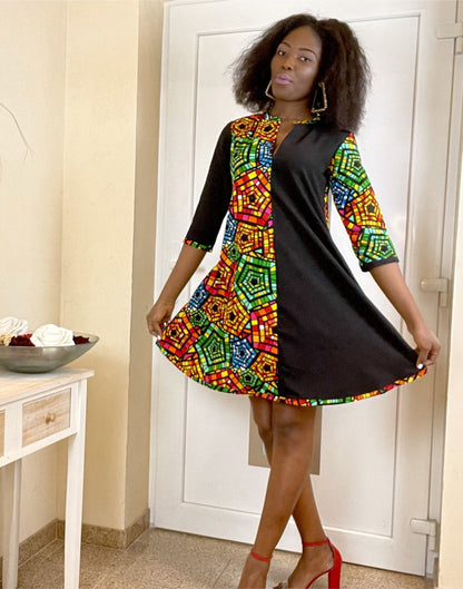 ENIOLA AFRICAN TWO-TONE PRINT DRESS