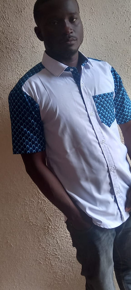 IFEANYI - Introducing African Print Set for Men (White and Blue)
