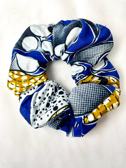 AFRICAN Print Scrunchies - Hair Accessories - Medium Blue and White