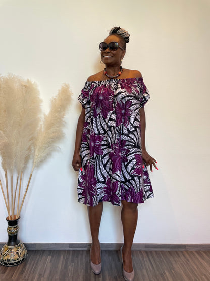 ASHAY OFF-SHOULDER AFRICAN PRINT SUMMER SHIFT DRESS